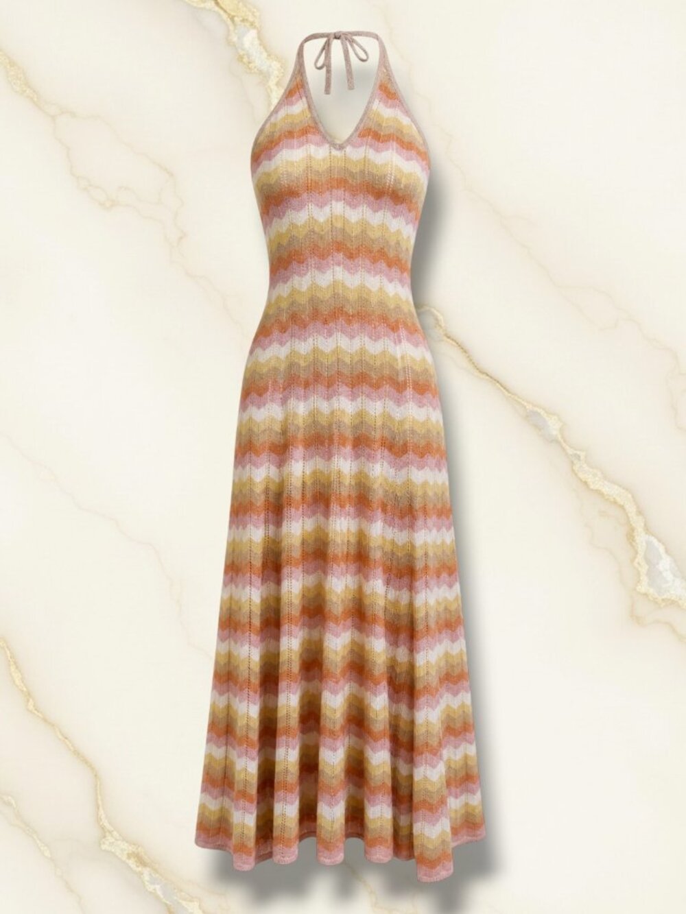 Hansen and Gretel Metallic Shimmer Zig Zag Knit Spaghetti Strap Dress S